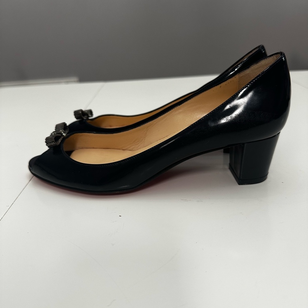 Christian Louboutin Black Patent Leather Peep-Toe Heels